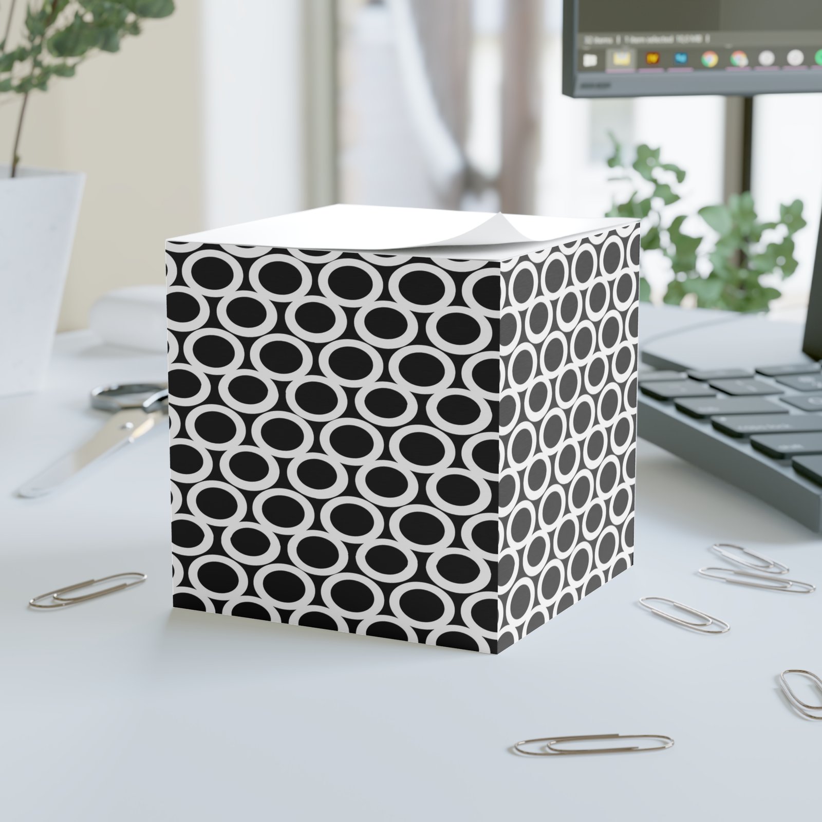 Chic Black & White Note Cube - Stylish Memo Pad, Office Decor, Gift for Teachers, Modern Home Office, Notepad Holder - Image 3