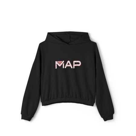 Women's Map Print Cinched Bottom Hoodie, Trendy Pullover, Cozy Fashion, Gift for Her, Casual Wear