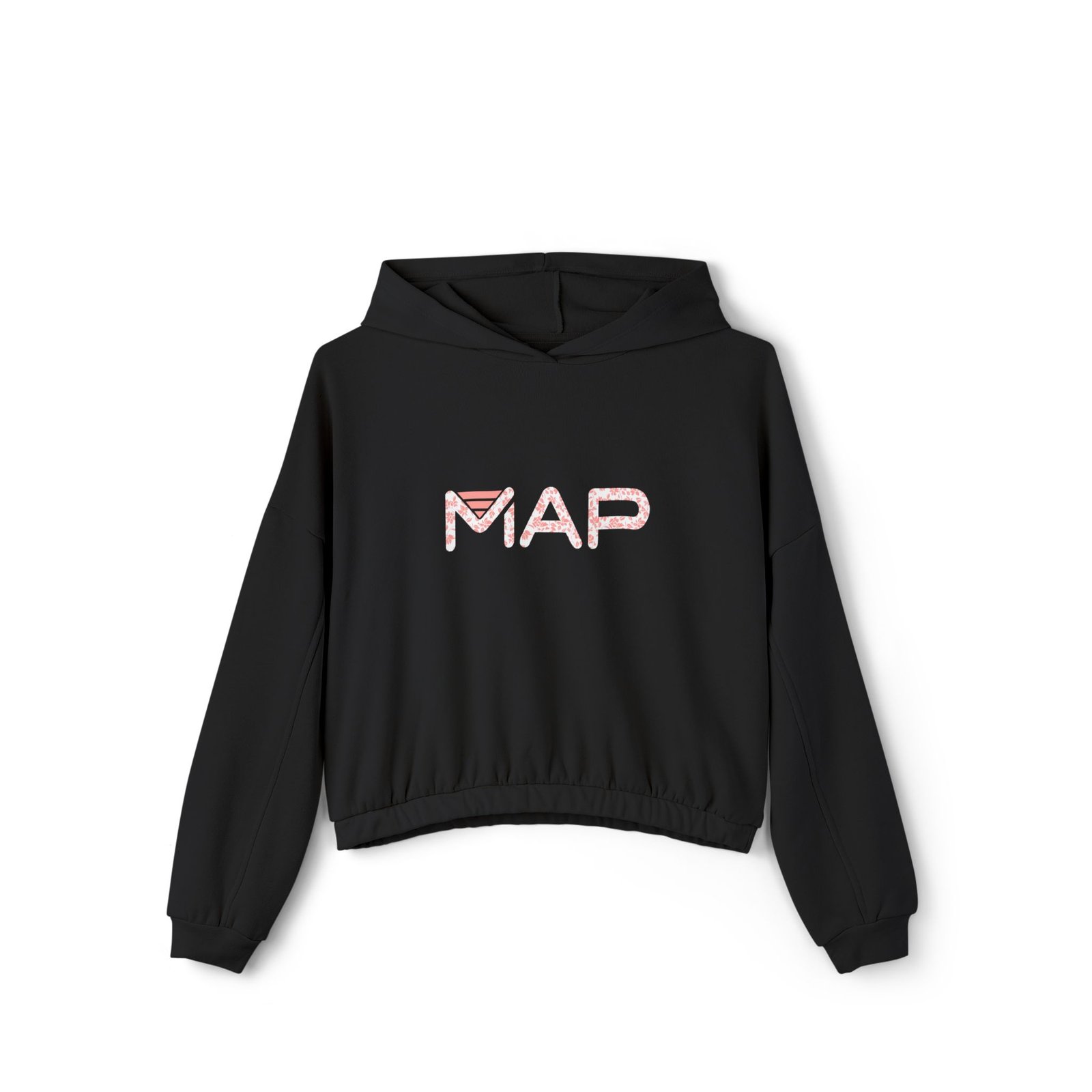 Women's Map Print Cinched Bottom Hoodie, Trendy Pullover, Cozy Fashion, Gift for Her, Casual Wear