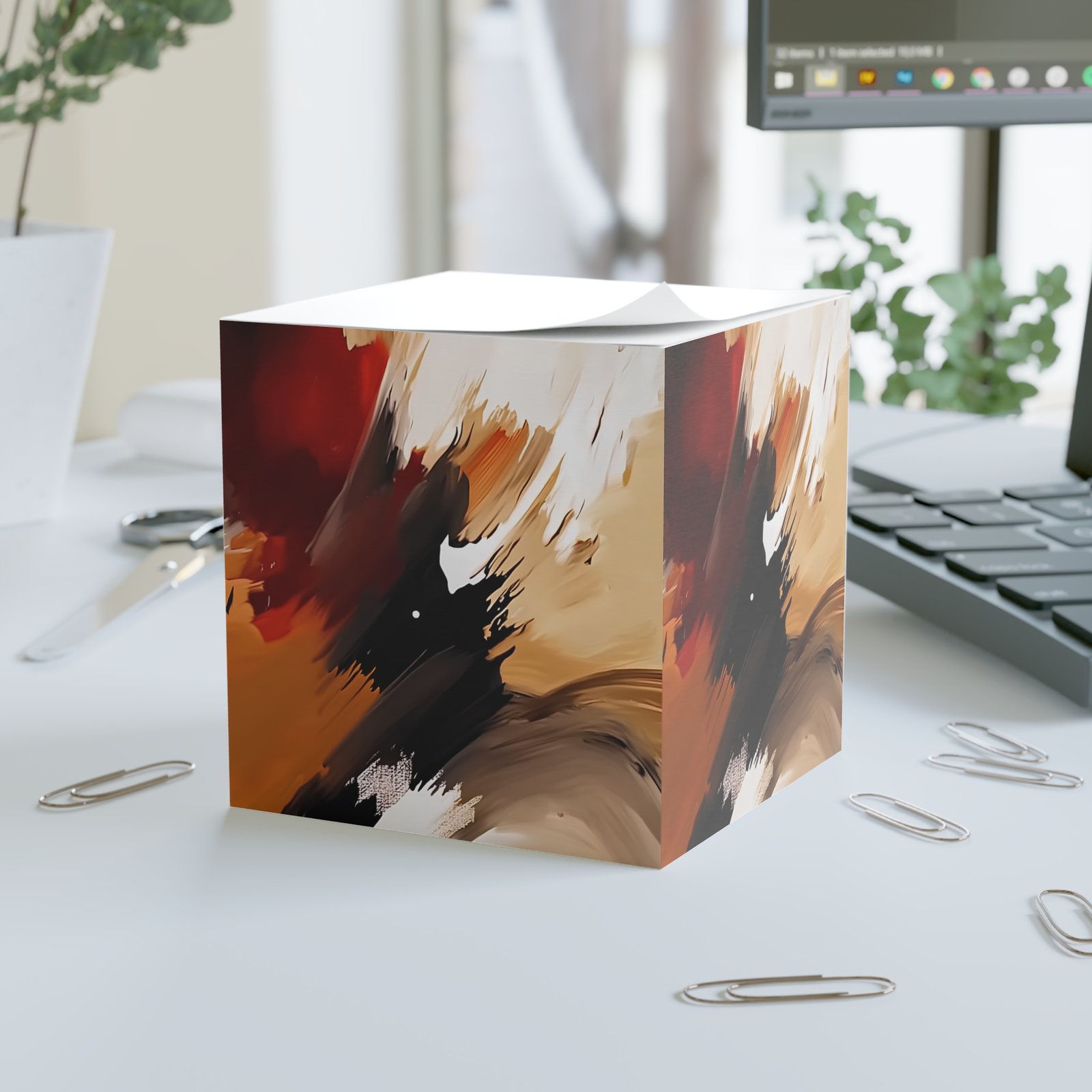 Abstract Art Note Cube, Modern Desk Accessory, Stylish Memo Cube, Unique Home Office Gift, Creative Writing Block - Image 3