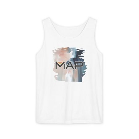 Map-Inspired Unisex Garment-Dyed Tank Top for Travel Lovers, Casual Wear, Summer Events, Gift for Adventurers, Beach Ready