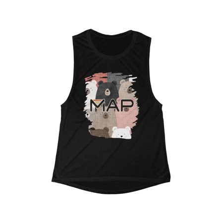 Cozy Bear Pattern Muscle Tank, Summer Workout Top, Casual Lounge Wear, Gift for Animal Lovers, Cute Graphic Tee