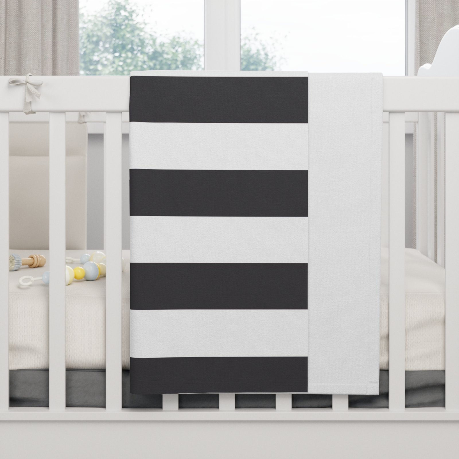 Chic Monochrome Soft Fleece Baby Blanket, Nursery Decor, Ideal Baby Shower Gift, Cozy Baby Blanket, Modern Striped Blanket - Image 4