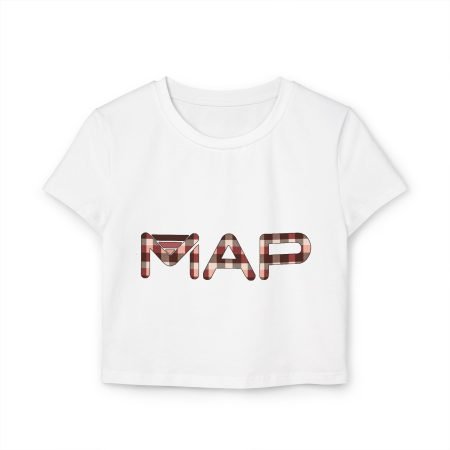 Plaid Map Women's Baby Tee, Trendy Crop Top, Casual Shirt, Gift for Her, Perfect for Fall Fashion, Travel Outfit