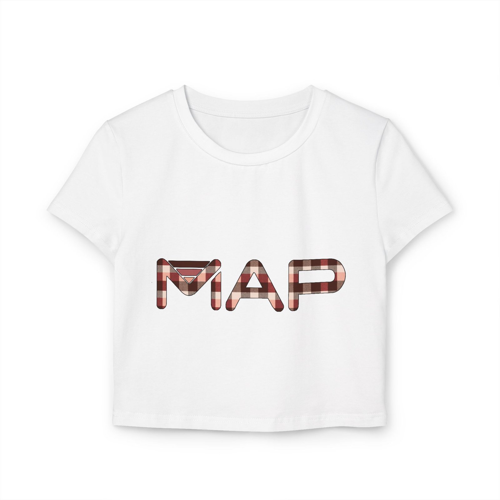 Plaid Map Women's Baby Tee, Trendy Crop Top, Casual Shirt, Gift for Her, Perfect for Fall Fashion, Travel Outfit