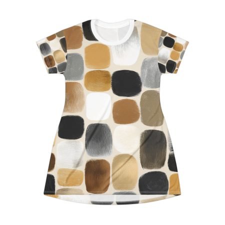 Chic Abstract Pattern T-Shirt Dress - Casual, Summer, Fashionable, Modest Wear, Gift for Fashion Lovers