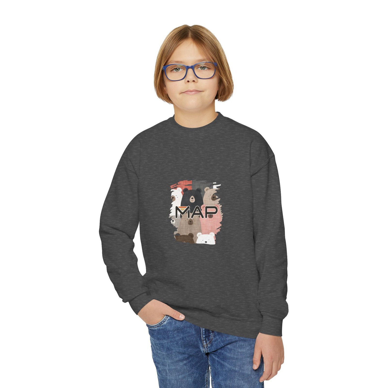Adorable Bear Print Youth Crewneck Sweatshirt, Cozy Kids' Pullover, Cute Animal Sweater, Bear Lover Gift, Birthday Apparel - Image 15