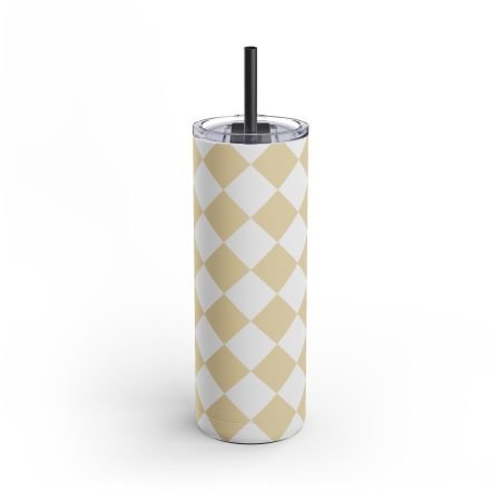 Chic Checkered Tumbler Cup, Stylish Drinkware for Parties, Gifts, Spring/Summer, Home Decor, Gold and White Pattern