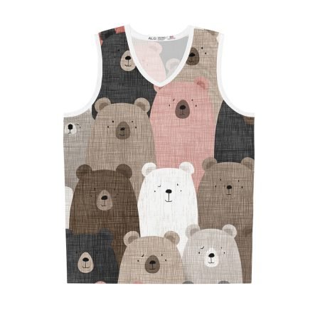 Cute Bear Pattern Basketball Jersey - AOP, Gift for Animal Lovers, Sports Apparel, Summer Wear, Unique Jersey Design