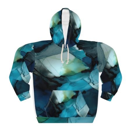 Ocean-Inspired Unisex Pullover Hoodie - Abstract Design, Perfect for Casual Outings, Gift, Layering, Beachwear, Cozy Comfort