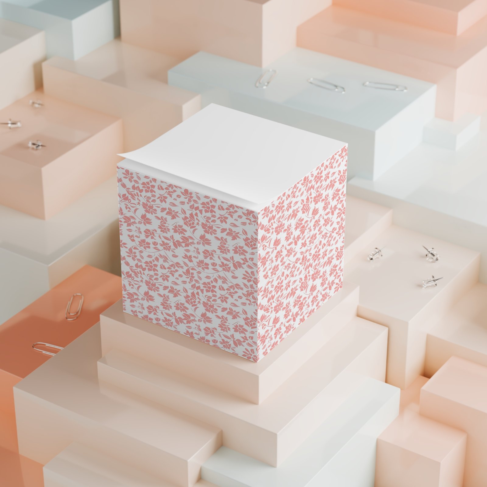 Floral Note Cube, Decorative Sticky Notes, Gift for Teacher, Office Supplies, Cute Desk Decor, Pink Floral Memo Pad - Image 4
