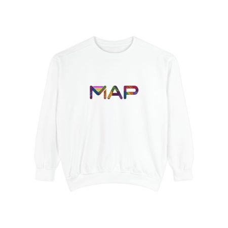 Colorful Map Sweatshirt, Cozy Unisex Garment-Dyed Crew, Comfortable Fashion, Casual Everyday Wear, Gift for Travelers
