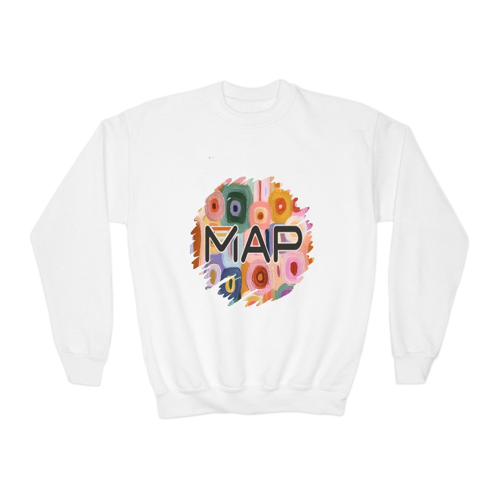 Colorful MAP Youth Crewneck Sweatshirt, Cozy Casual Wear, Youth Gifts, School Spirit, Art-Inspired Sweater
