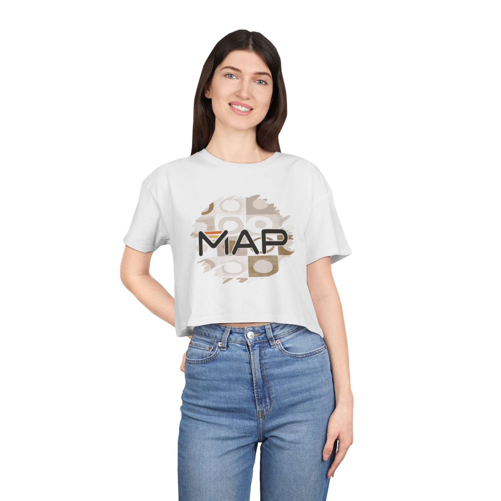 Stylish Women's Crop Tee with MAP Design | Trendy Summer Shirt, Casual Daily Wear, Gift for Her, Stylish Layering Top, Unique Graphic Tee - Image 3