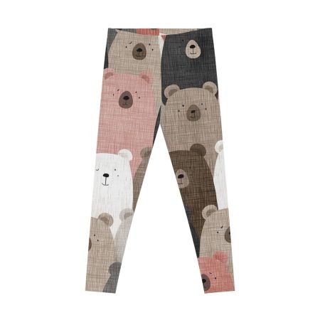 Bear Patterned Stretchy Leggings, Cute Animal Print Tights for Yoga, Fitness, Sports, Casual Wear, Gifts for Animal Lovers
