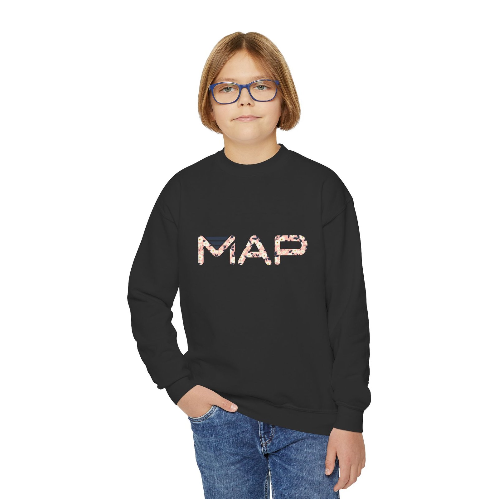 Youth Crewneck Sweatshirt with MAP Design - Cozy, Stylish Apparel for Teens and Kids, Gift Idea for Birthdays, Holidays, Back to School - Image 7