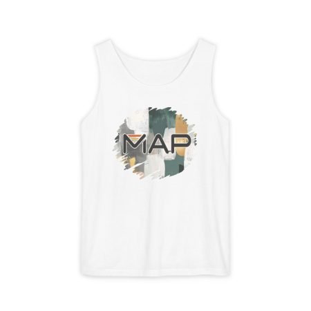 Map-Inspired Unisex Garment-Dyed Tank Top, Casual Summer Wear, Travel Gift, Outdoor Adventure Apparel, Lightweight Workout Top