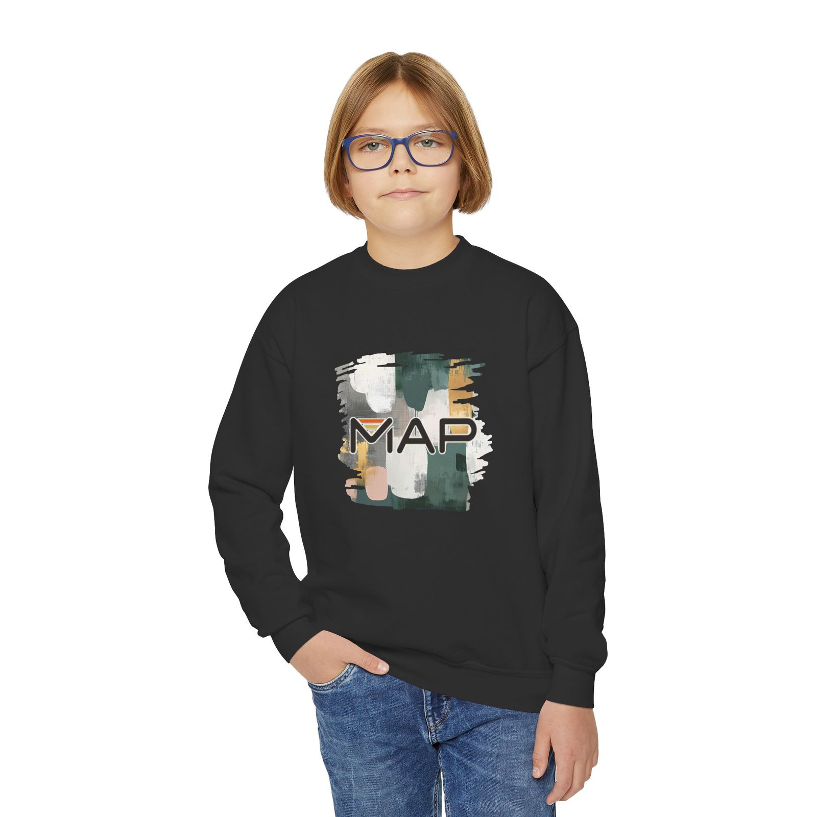 Stylish Youth Crewneck Sweatshirt with Abstract Map Design, Cozy Pullover for Teens and Kids, Perfect Gift for Holidays and Everyday Wear - Image 7