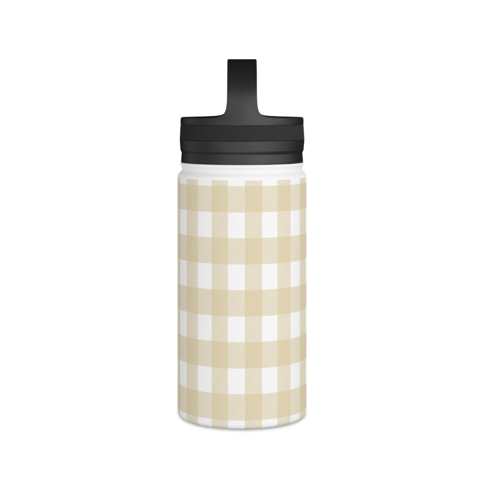 Beige Checkered Stainless Steel Water Bottle, Insulated Drink Container, Perfect for Hiking, Gym, Travel, Gifts for Her - Image 4