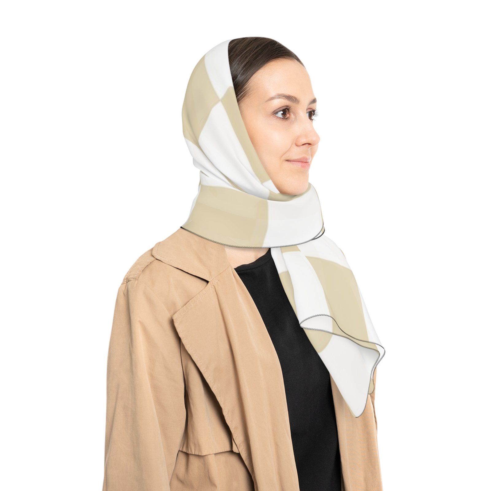 Chic Poly Scarf, Stylish Checkered Scarf for Women, Layering Accessory, Fashionable Gift for Her, Summer Scarf, Elegant Neck Wrap - Image 6