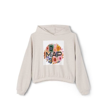 Colorful Floral Map Women's Cinched Bottom Hoodie, Cozy Streetwear, Gift for Travelers, Spring Fashion, Weekend Relaxation