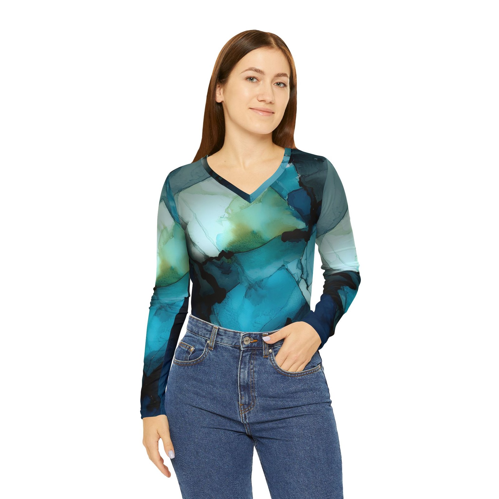 Women's Long Sleeve V-neck Shirt - Image 3