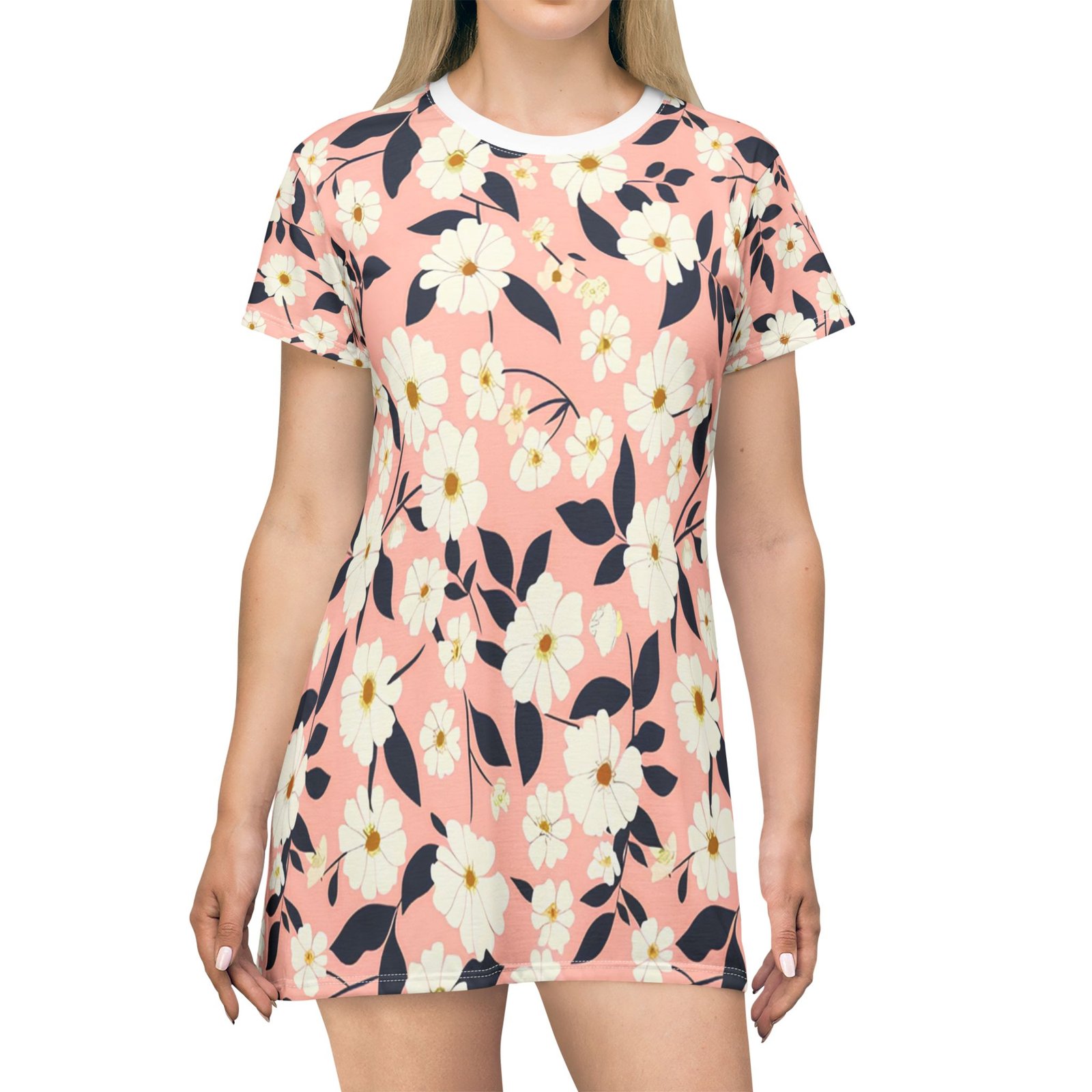 Floral Print T-Shirt Dress - Casual Summer Dress, Boho Style, Beach Wear, Floral Apparel, Gift for Her - Image 3