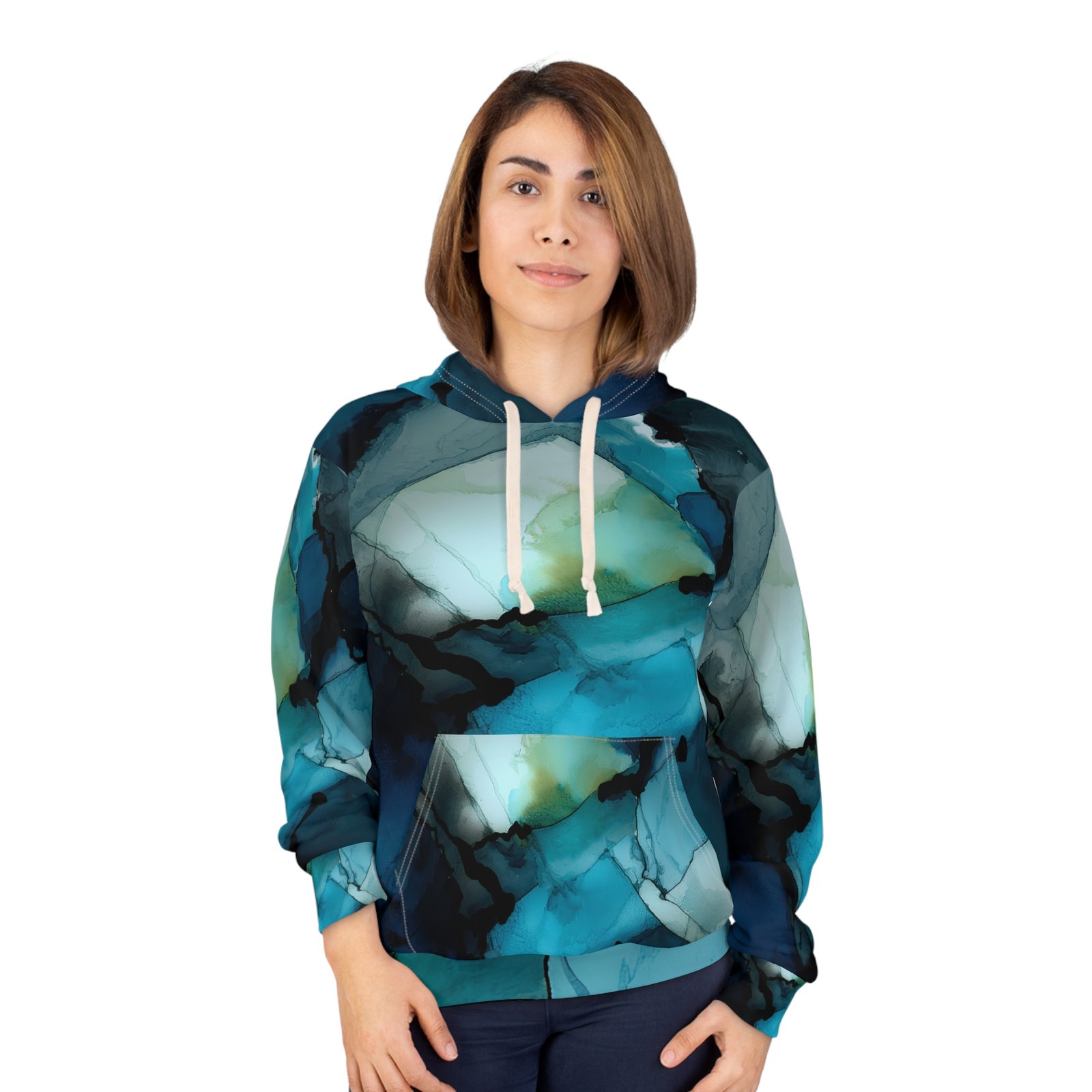 Ocean-Inspired Unisex Pullover Hoodie - Abstract Design, Perfect for Casual Outings, Gift, Layering, Beachwear, Cozy Comfort - Image 3