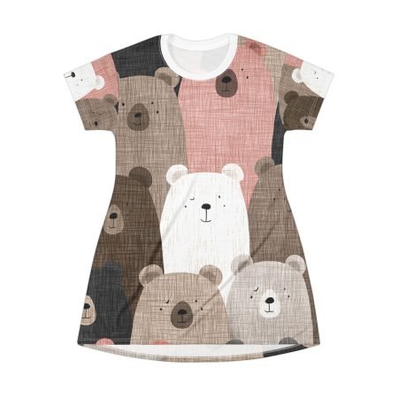 Cute Bear Print T-Shirt Dress, Casual Summer Outfit, Gift for Animal Lovers, Unique Fashion, Relaxed Fit