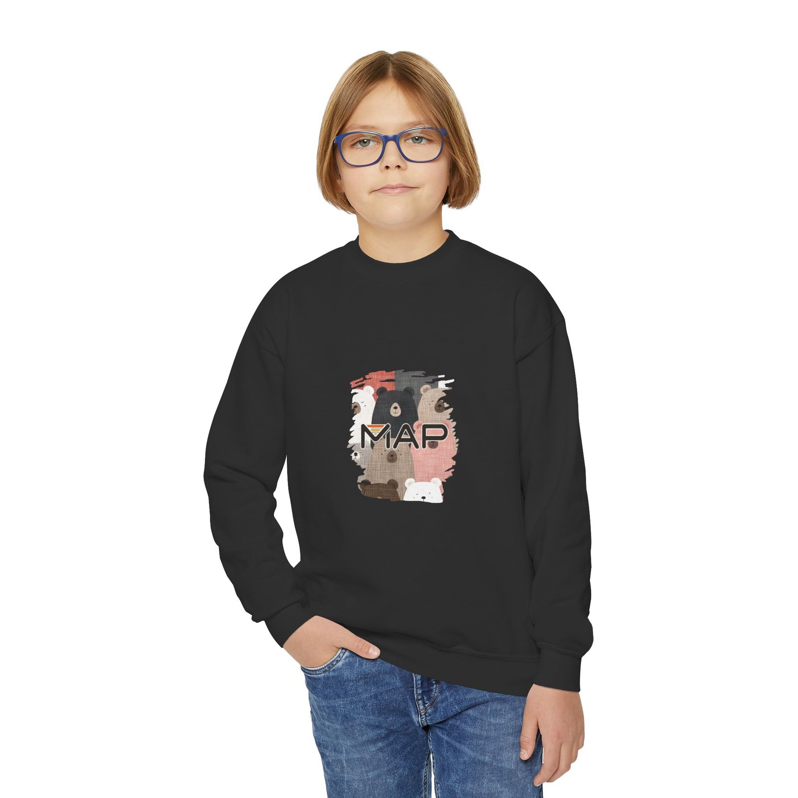 Adorable Bear Print Youth Crewneck Sweatshirt, Cozy Kids' Pullover, Cute Animal Sweater, Bear Lover Gift, Birthday Apparel - Image 7