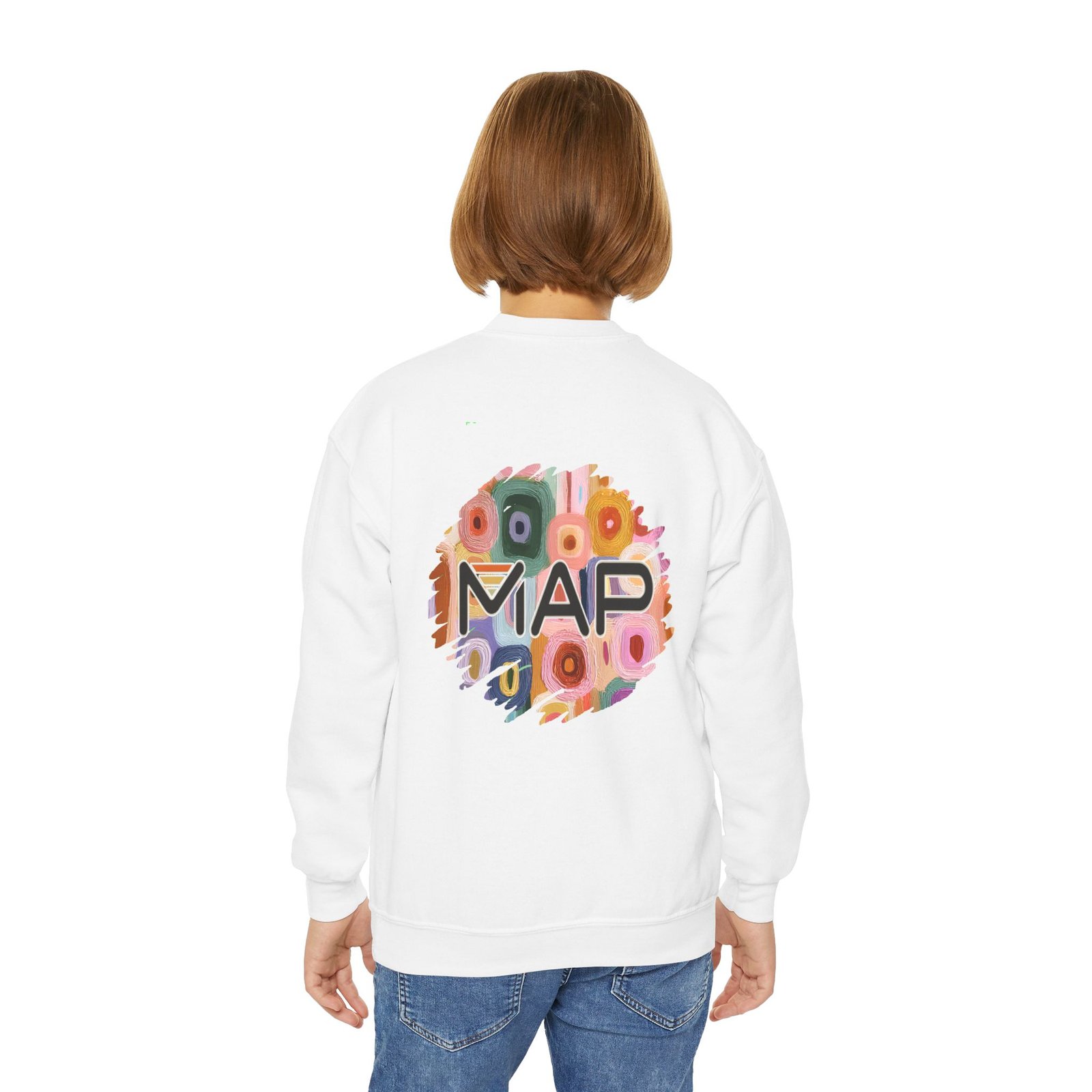Colorful MAP Youth Crewneck Sweatshirt, Cozy Casual Wear, Youth Gifts, School Spirit, Art-Inspired Sweater - Image 4
