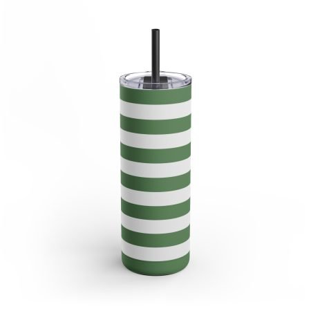 Green Stripe Travel Tumbler | 20oz Skinny Matte Drinkware | Perfect for Holidays, Parties, Gifts, Eco-Friendly, Stylish Daily Use