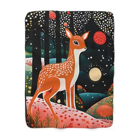 Cozy Forest Deer Sherpa Fleece Blanket, Warm Throw Blanket for Home, Outdoor Camping Gift, Soft Decor for Kids' Room, Wildlife Lover's Gift