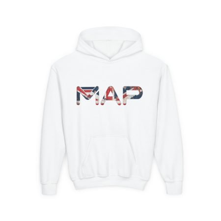 Patriotic Youth Hoodie with MAP Design, Cozy Sweatshirt, Gifts for Kids, Back to School, Fourth of July, Comfortable Outerwear