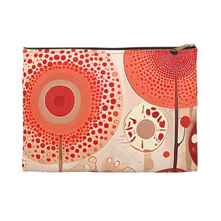 Vibrant Floral Accessory Pouch for Makeup, Travel, or Organization - Ideal Gift for Her, Boho Style, Everyday Use, Red and Tan Design