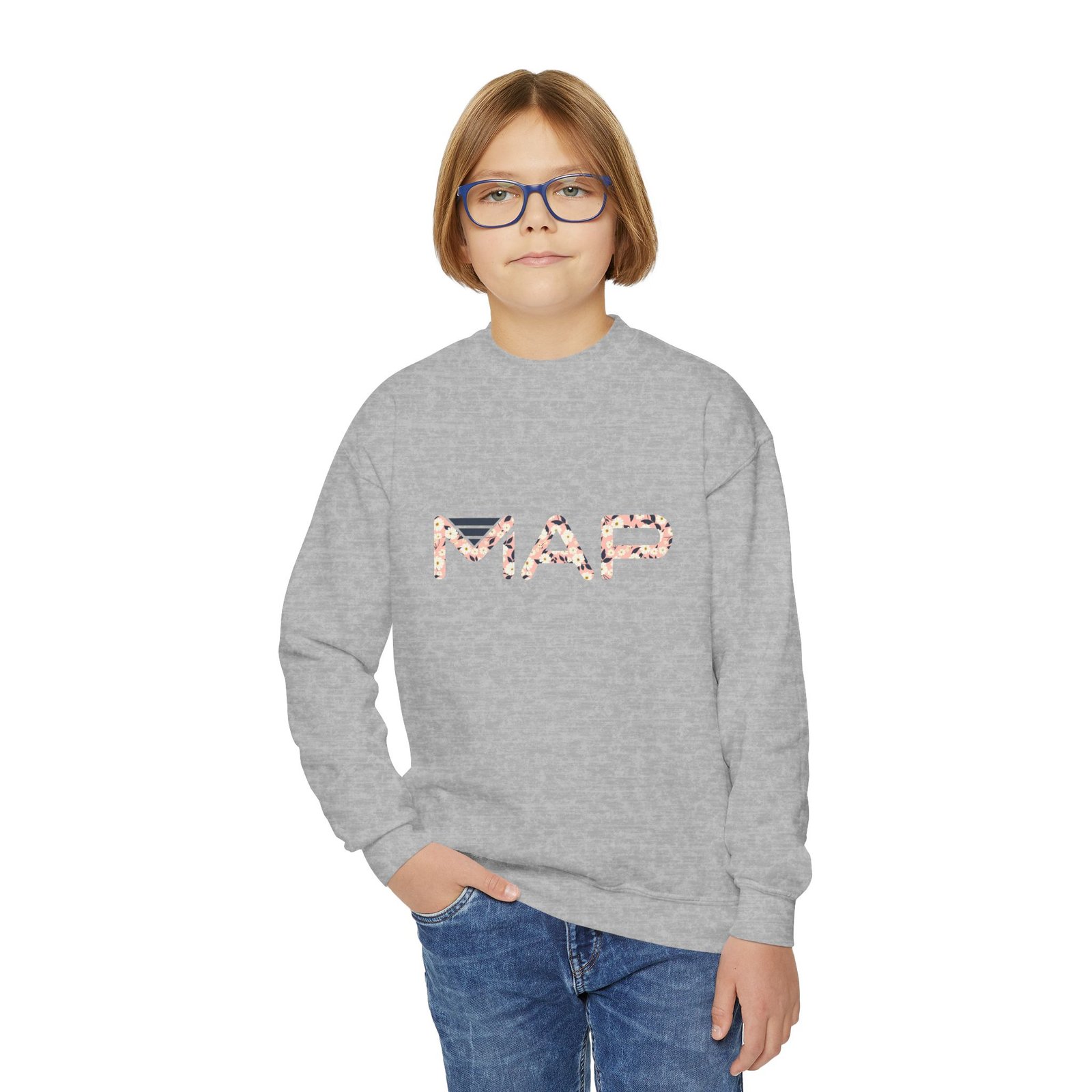 Youth Crewneck Sweatshirt with MAP Design - Cozy, Stylish Apparel for Teens and Kids, Gift Idea for Birthdays, Holidays, Back to School - Image 11