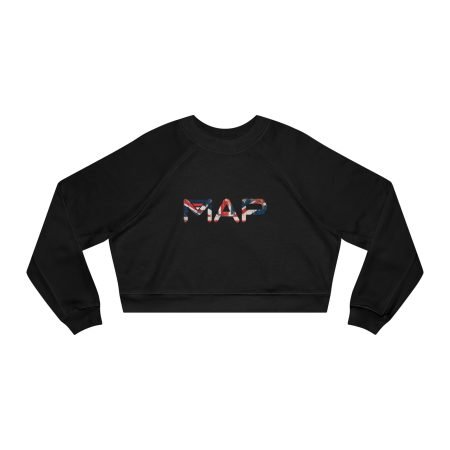 Stylish Women's Cropped Fleece Pullover with MAP Design, Cozy Sweatshirt, Casual Outerwear, Trendy Gift for Her, Perfect for Fall
