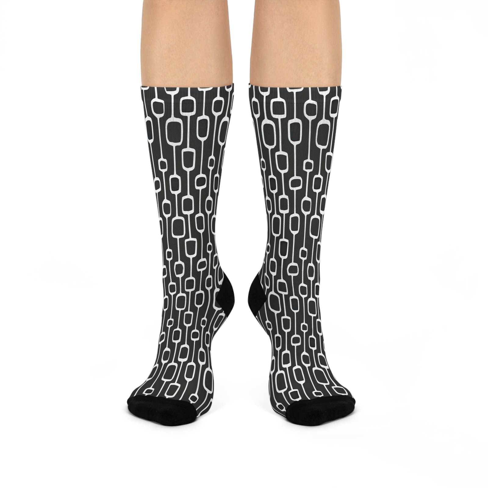 Stylish Cushioned Crew Socks - Cozy Footwear, Gift for Her, Trendy Accessories, Everyday Comfort, Black and White Pattern
