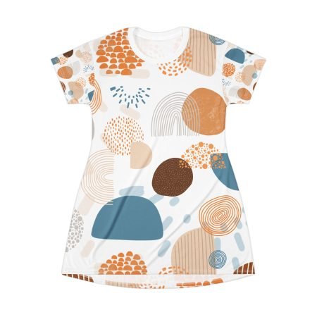 Chic Abstract T-Shirt Dress, Casual Summer Wear, Everyday Essentials, Art-Inspired Fashion, Boho Style, Gift for Her