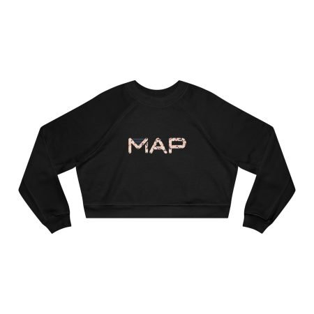 Chic Women's Cropped Fleece Pullover, Cozy Sweatshirt, Map Design, Casual Wear, Gift for Her, Trendy Layering