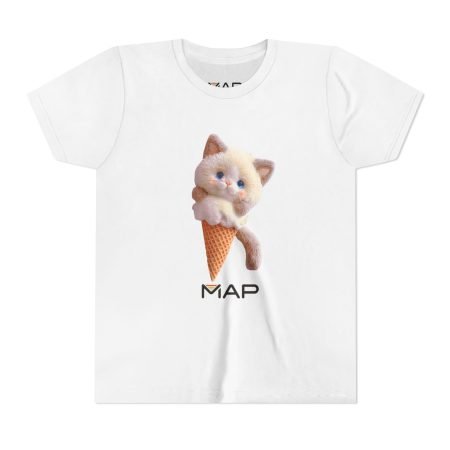 Cute Cat Ice Cream Youth Tee, Kitten Shirt, Summer Fun Apparel, Animal Lover Gift, Birthday Party Outfit, Playful T-Shirt