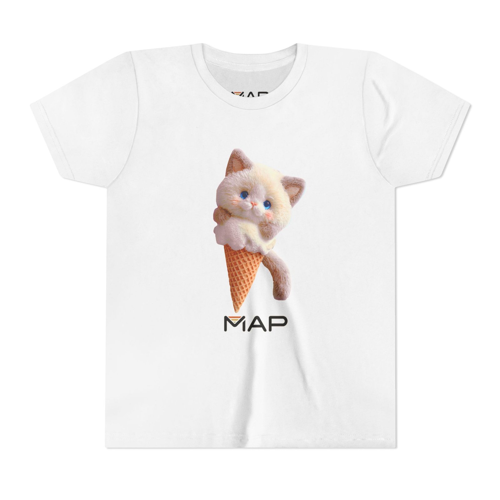 Cute Cat Ice Cream Youth Tee, Kitten Shirt, Summer Fun Apparel, Animal Lover Gift, Birthday Party Outfit, Playful T-Shirt