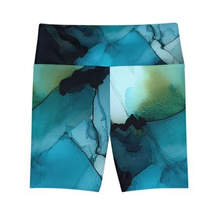 Aqua Abstract Women's Workout Shorts, Athletic Shorts, Yoga Gear, Summer Fitness Apparel, Casual Activewear