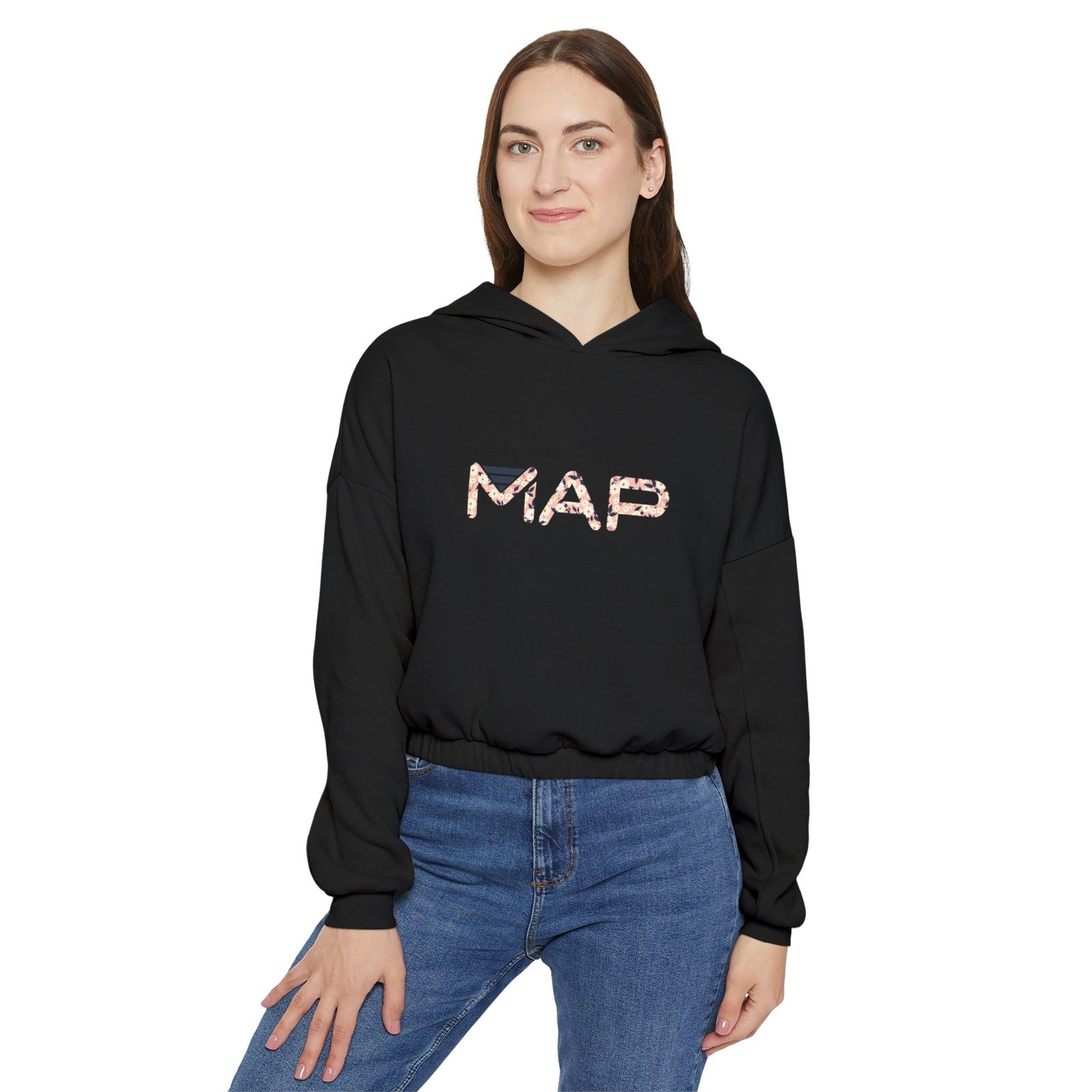 Stylish Cinched Bottom Hoodie with 'MAP' Design, Comfortable Casual Wear, Perfect for Travel, Gift for Map Lovers - Image 3