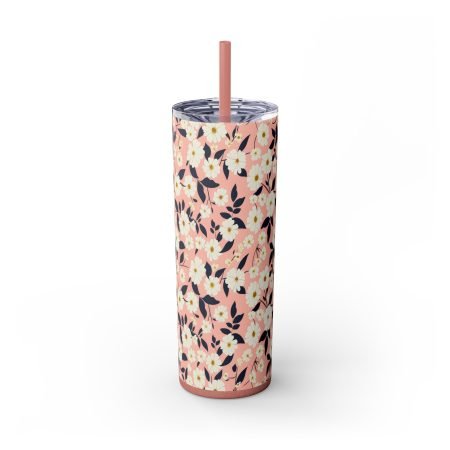 Floral Skinny Tumbler with Straw, 20oz - Perfect for Home, Office, Gift, Travel, Eco-Friendly Drinkware