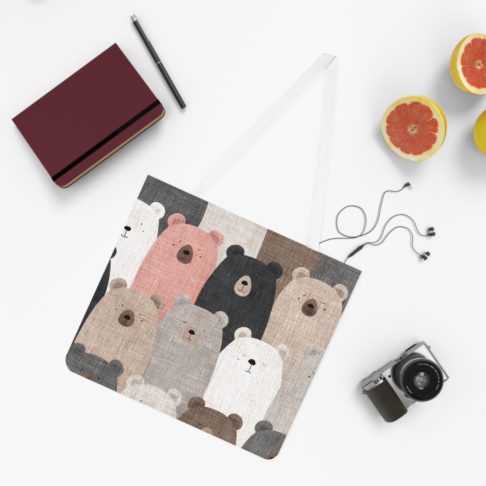 Cozy Bear Print Tote Bag, Eco-Friendly Shoulder Tote, Cute Animal Gift, Weekend Bag, Farmer's Market Shopper, Travel Accessory - Image 4