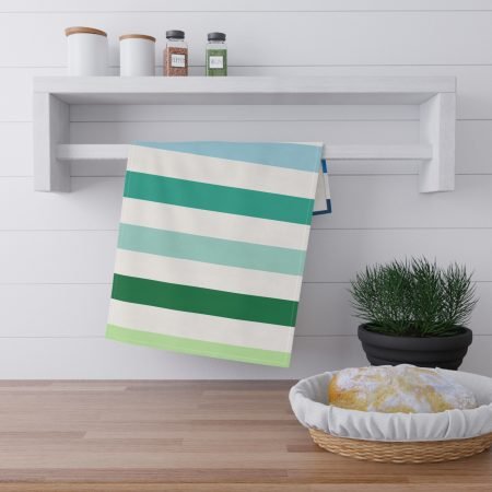 Vibrant Striped Tea Towels, Kitchen Decor, Gift for Home & Family, Green and Blue Cotton Dish Towels, Summer Kitchenware