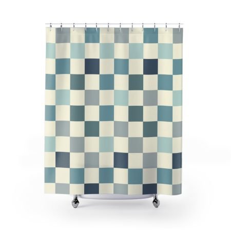 Stylish Geometric Shower Curtains, Modern Bath Decor, Blue Tiles Pattern, Bathroom Refresh, Gift for Homeowner, Luxury Feeling