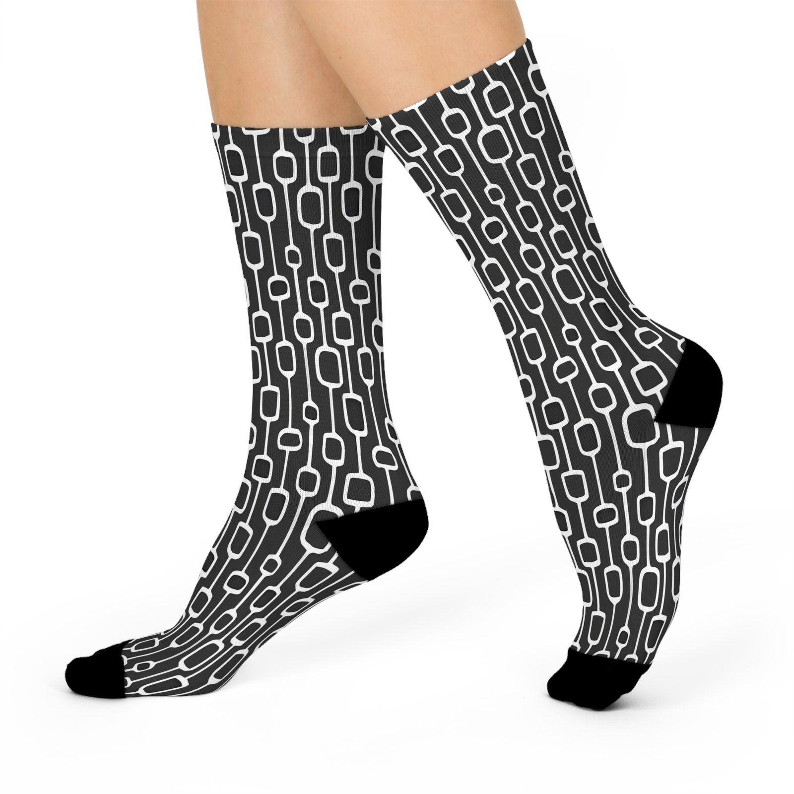 Stylish Cushioned Crew Socks - Cozy Footwear, Gift for Her, Trendy Accessories, Everyday Comfort, Black and White Pattern - Image 2