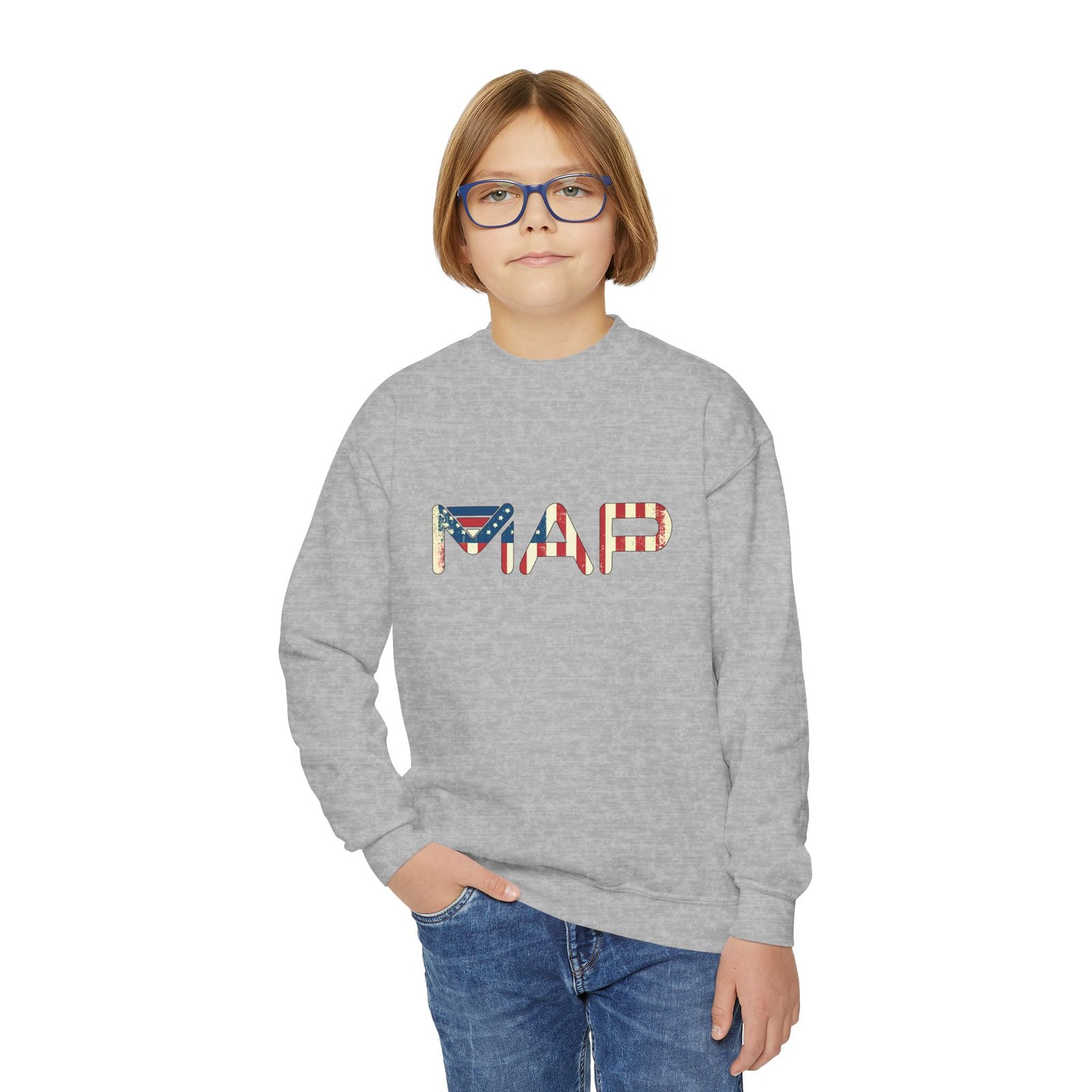 Patriotic Youth Crewneck Sweatshirt, Comfortable Sweatshirt for Kids, Summer BBQ, Memorial Day, Fourth of July, Gift for Teens - Image 11